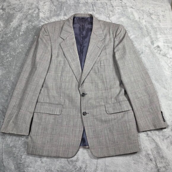 Vintage Hickey Freeman Sport Coat Mens 42R Gray Glen Plaid Wool Blazer Jacket - Picture 1 of 14